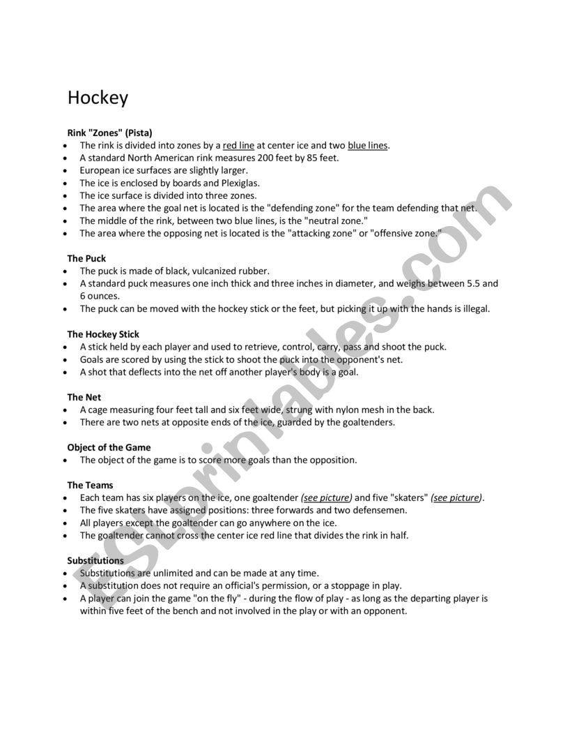 Hockey worksheet