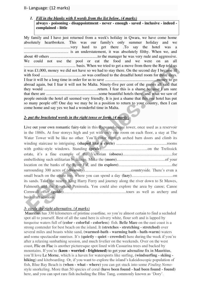 Mid-term exam for 3rd form  worksheet
