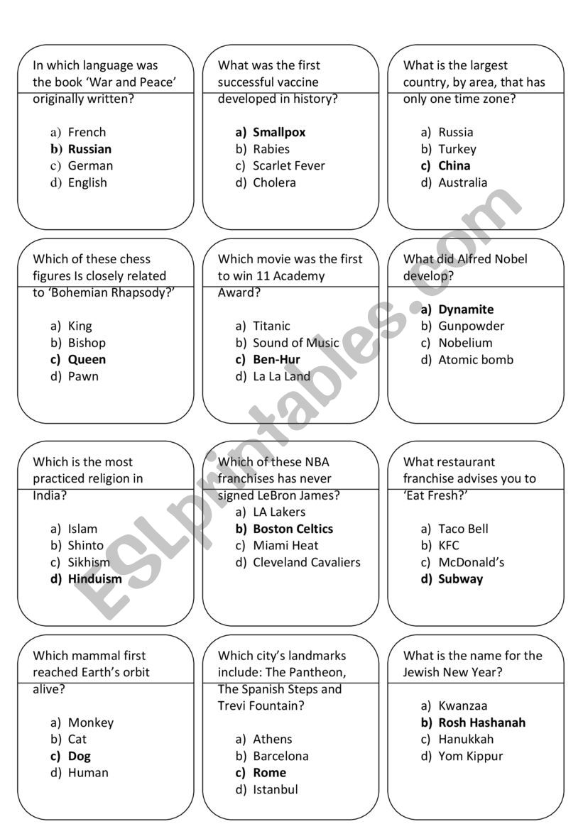 TRIVIA GAME worksheet