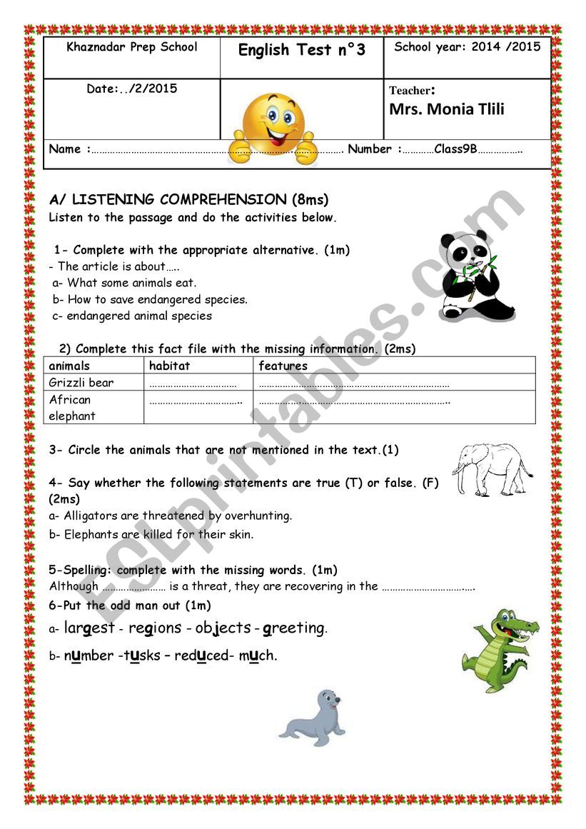 Mid Term test 2 Grade 9 Environment and health