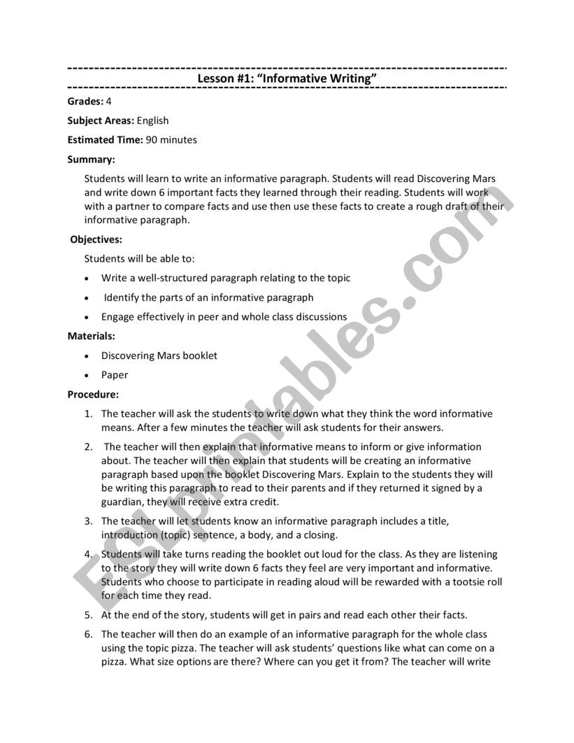 Informative Writing/Science worksheet