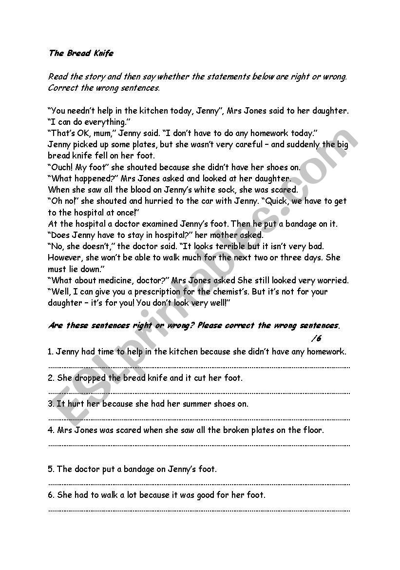 the bread knife worksheet