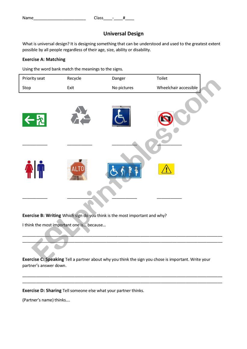 Universal Design worksheet