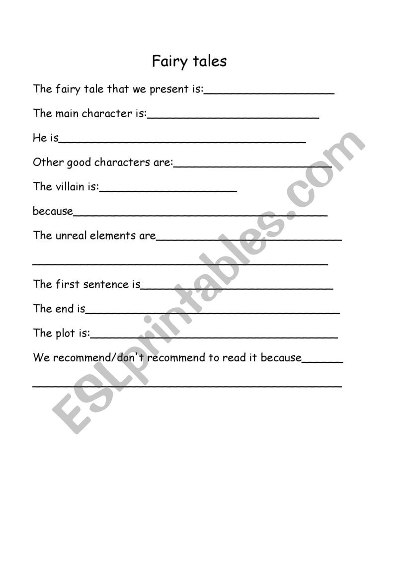 fairy tales worksheet