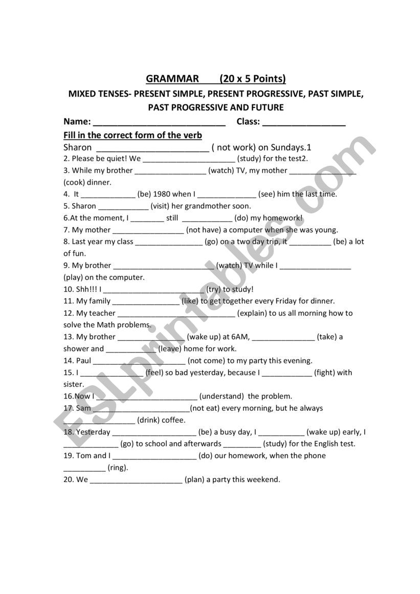 mixed tenses worksheet