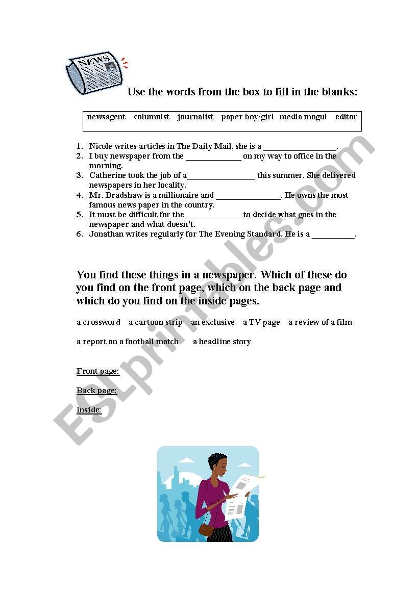 Newspaper worksheet