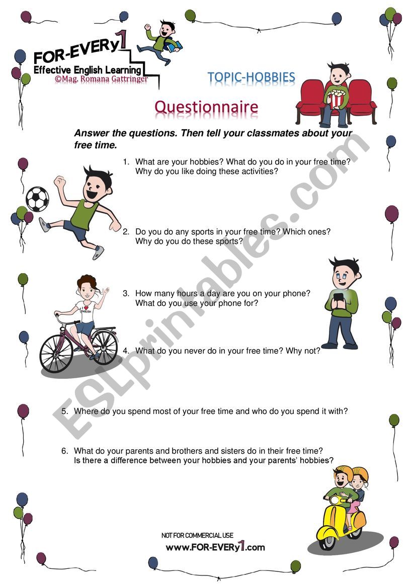 Questionnaire- hobbies & leisure time