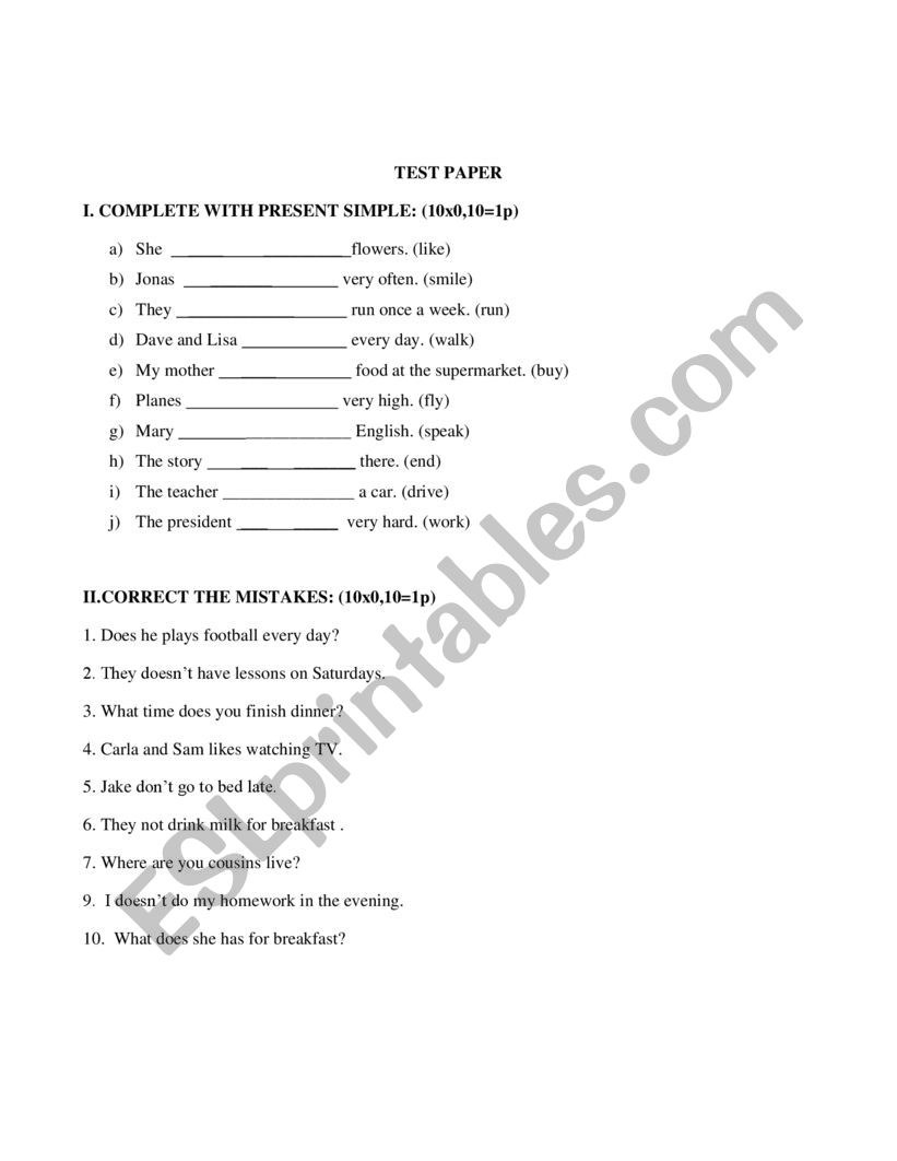 Present Simple worksheet