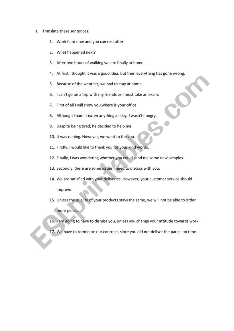 Conjunction exercise worksheet