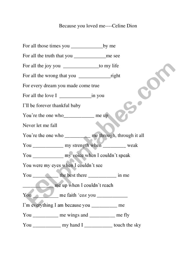 Fill in gaps for a song from Celine Dion