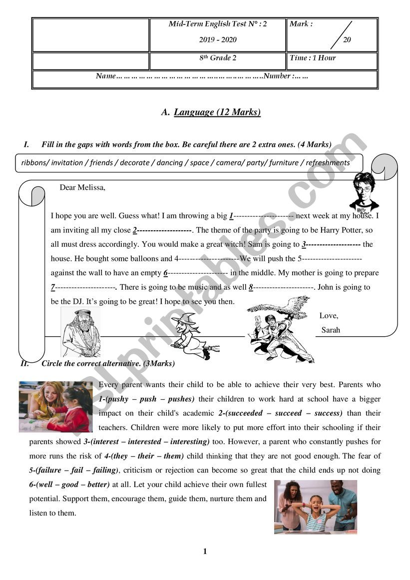 8 th form test mid term 2 worksheet