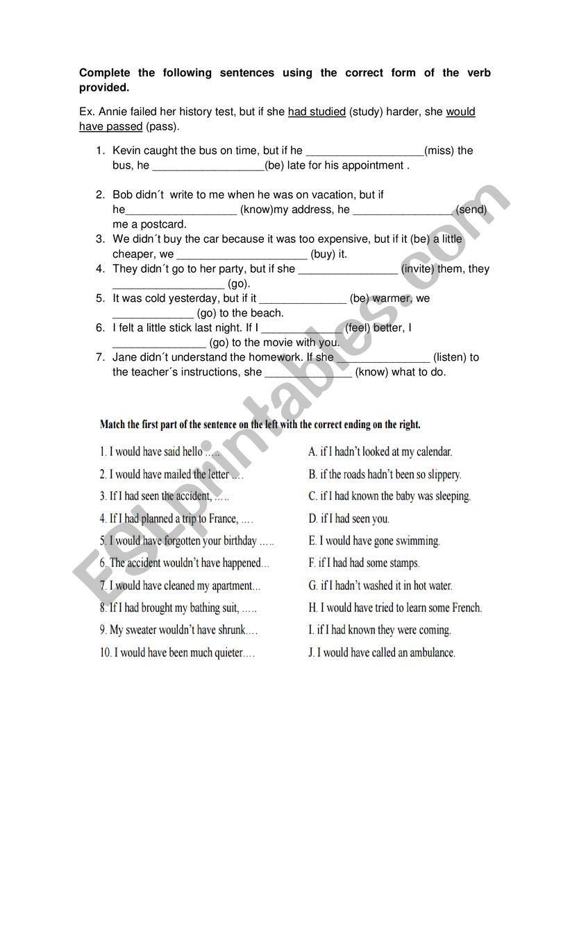 Third conditional worksheet