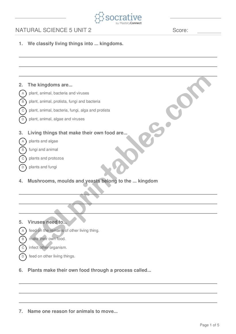 QUIZ NATURAL SCIENCE worksheet