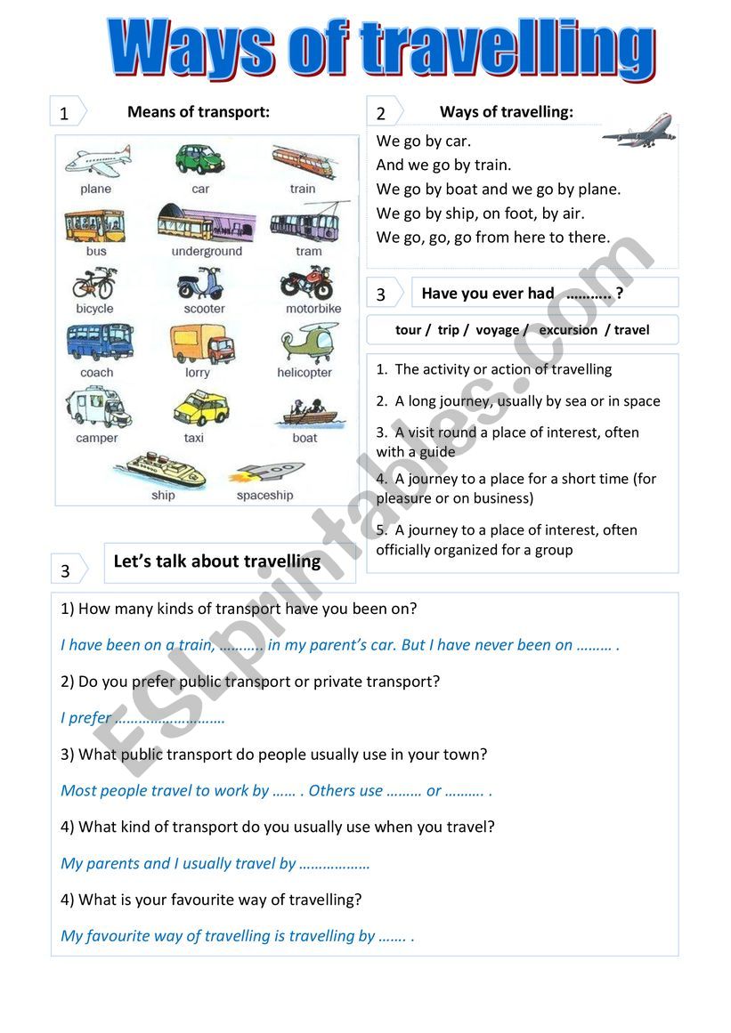 Ways Of Travelling ESL Worksheet By Natnem
