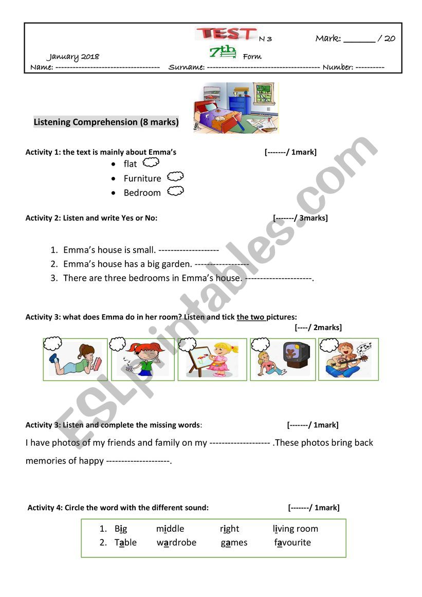 Test 3 tunisian (7th form)   worksheet