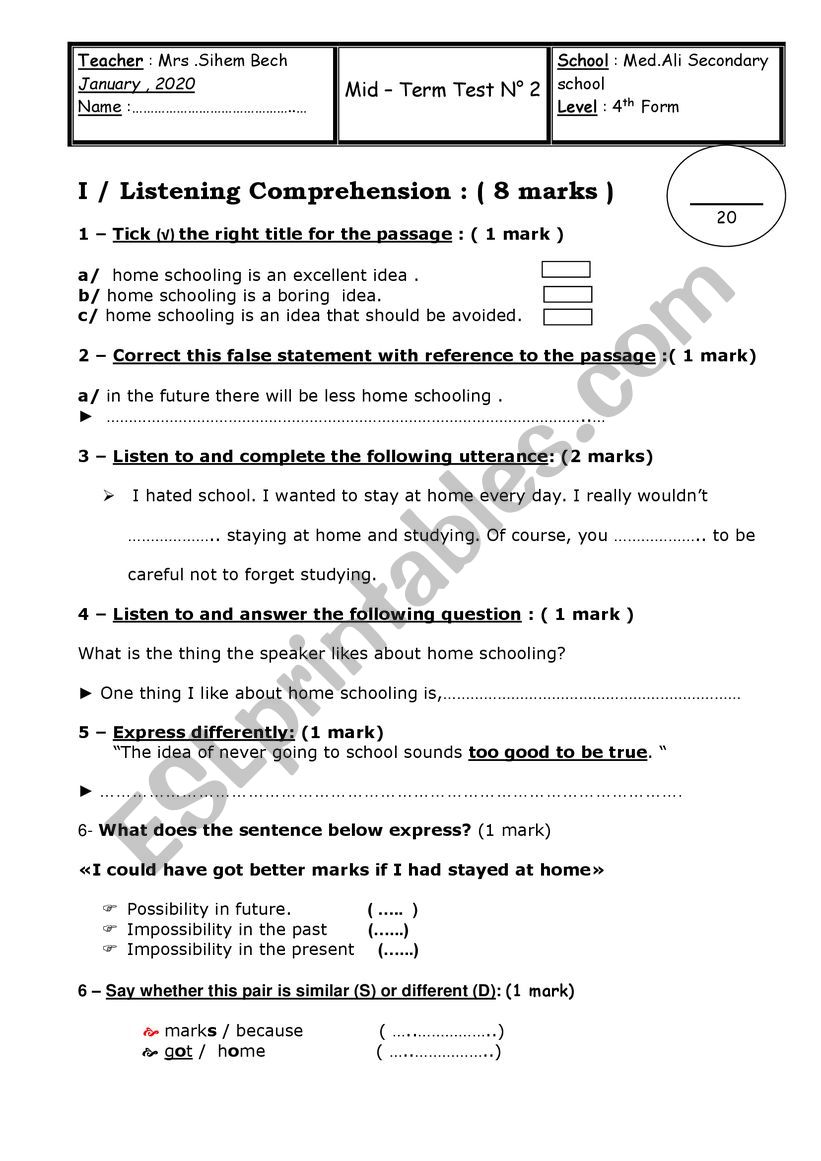 mid term test2 worksheet