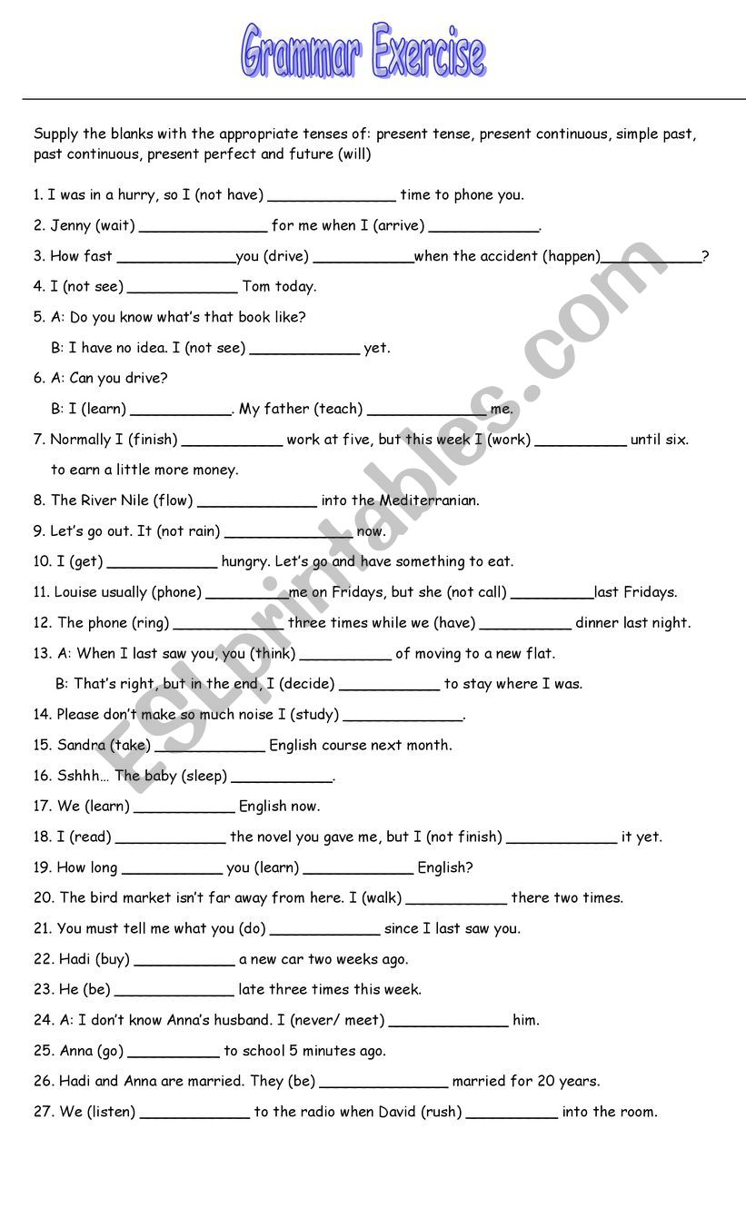 grammar exercise worksheet