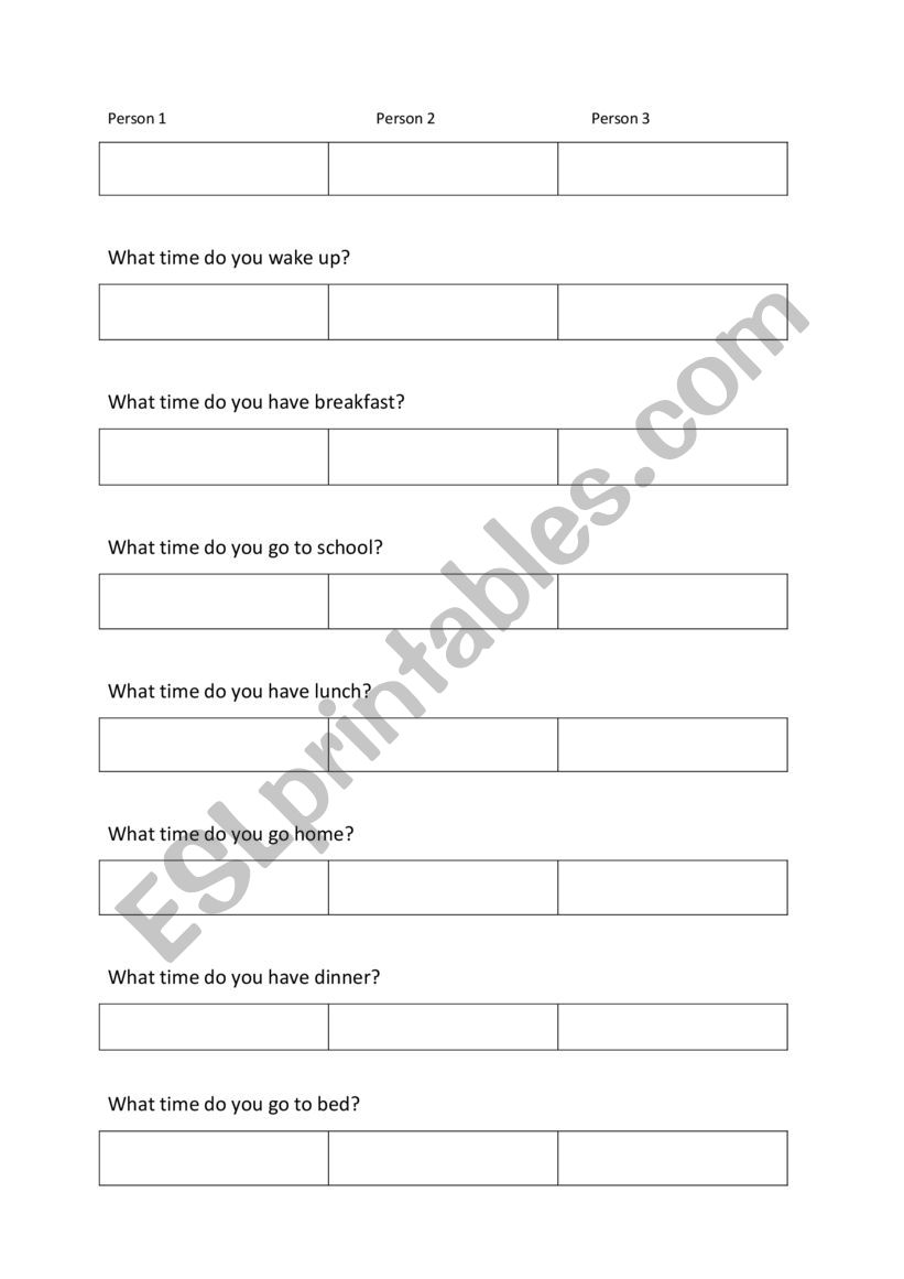 Daily routines speaking activity with time