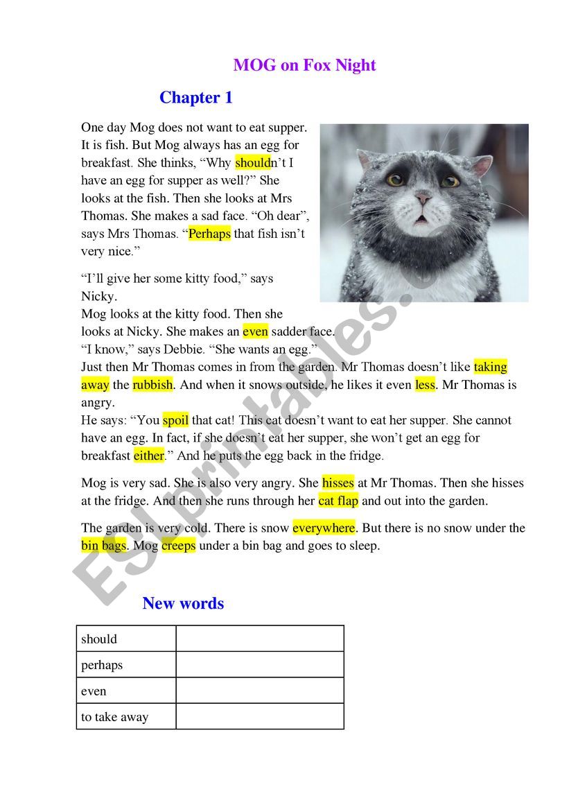 Mog stories for kids worksheet