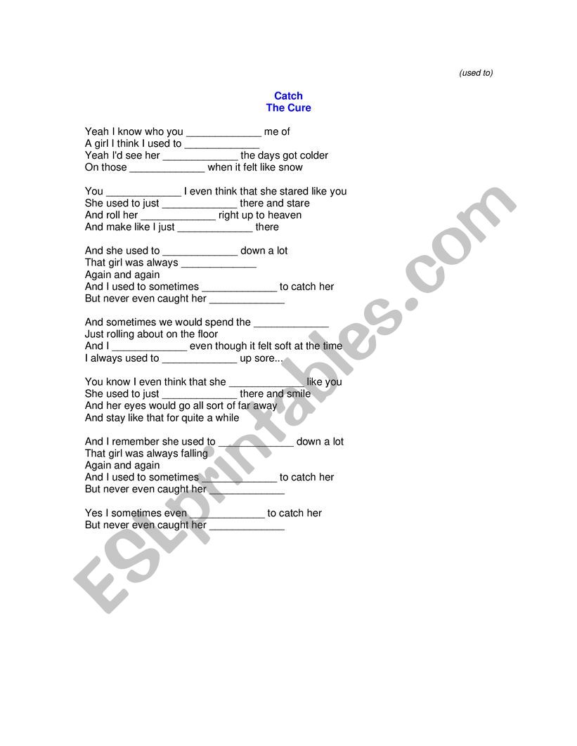 Song Catch the Cure  worksheet