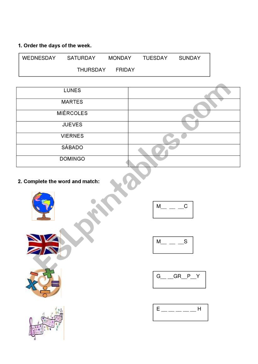 HOURS AND SUBJECTS worksheet