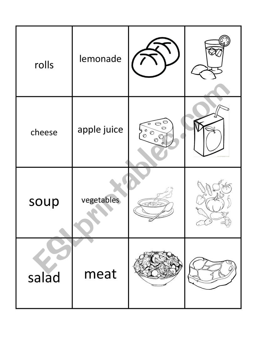 FOOD MEMORY GAME worksheet