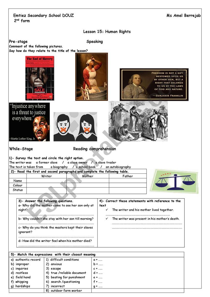 lesson 2222 Human Rights 22nd form - ESL worksheet by Amel222 With Regard To I Have Rights Worksheet Answers
