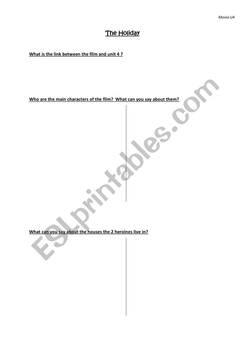 The Holiday - movie worksheet worksheet