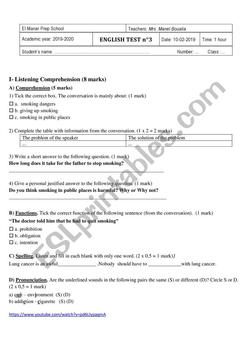 End of term test 1 9th form worksheet