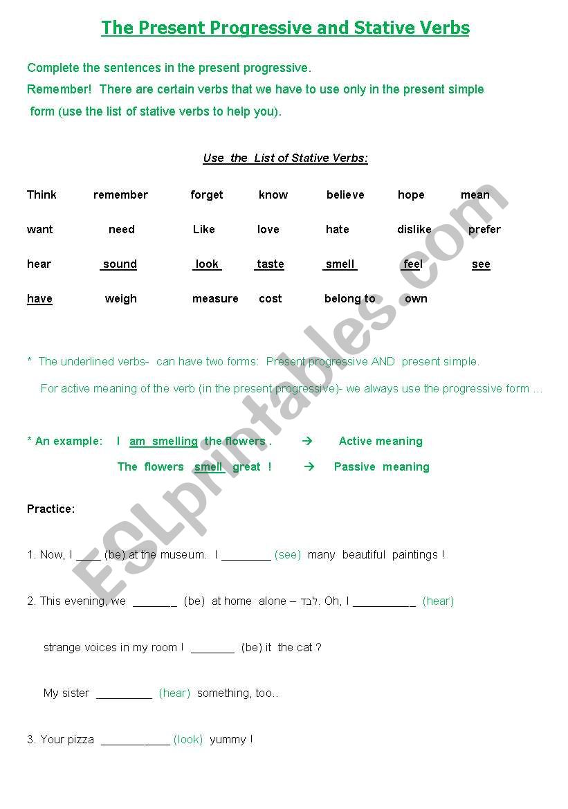 Stative verbs worksheet