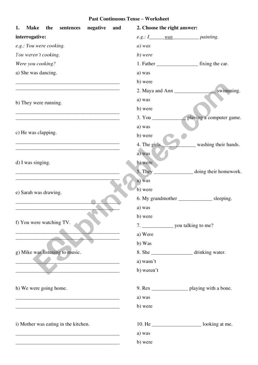 Past Continuous Tense Worksheet