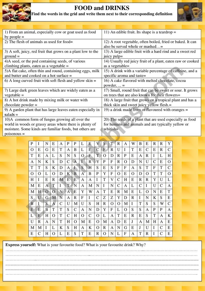 FOOD and DRINKS worksheet