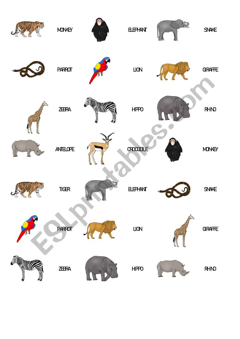 Domino wild animals worksheet