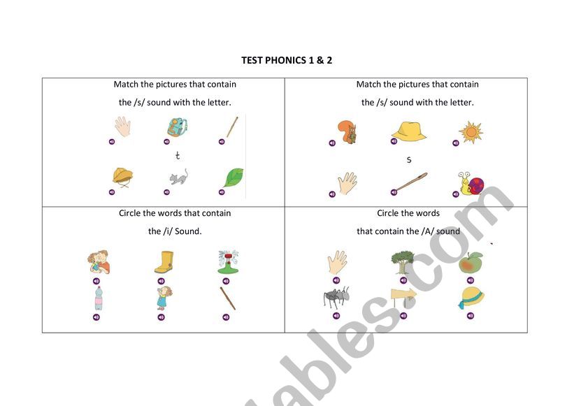 Phonics Test 1-2 worksheet