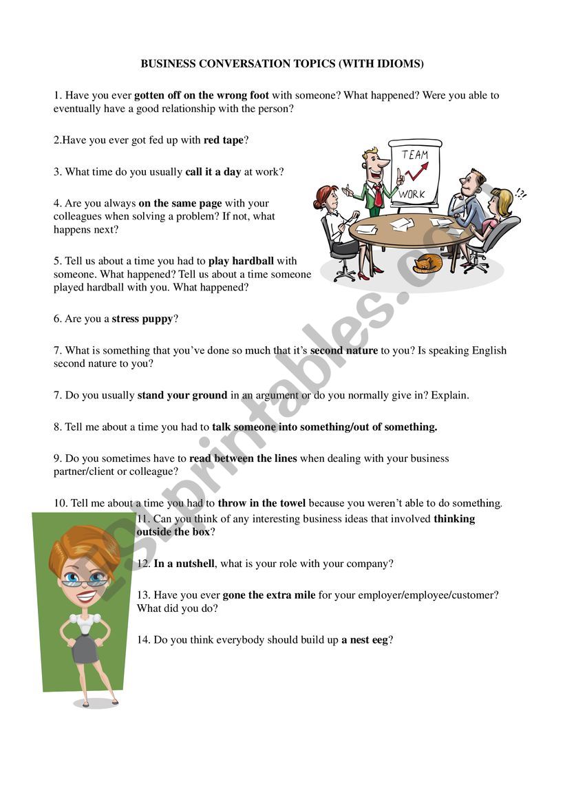 Business conversation topics with idioms
