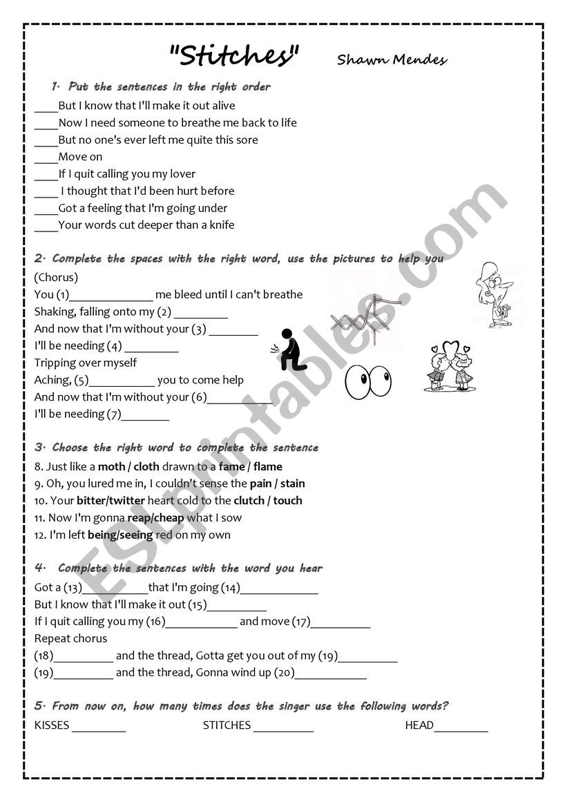 Stiches worksheet