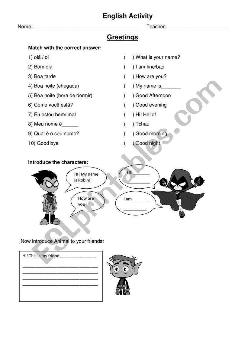 Greetings worksheet