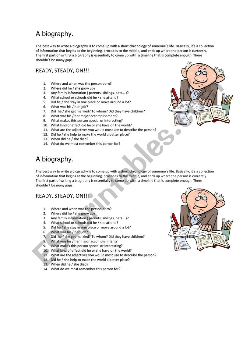 How to write a biography worksheet