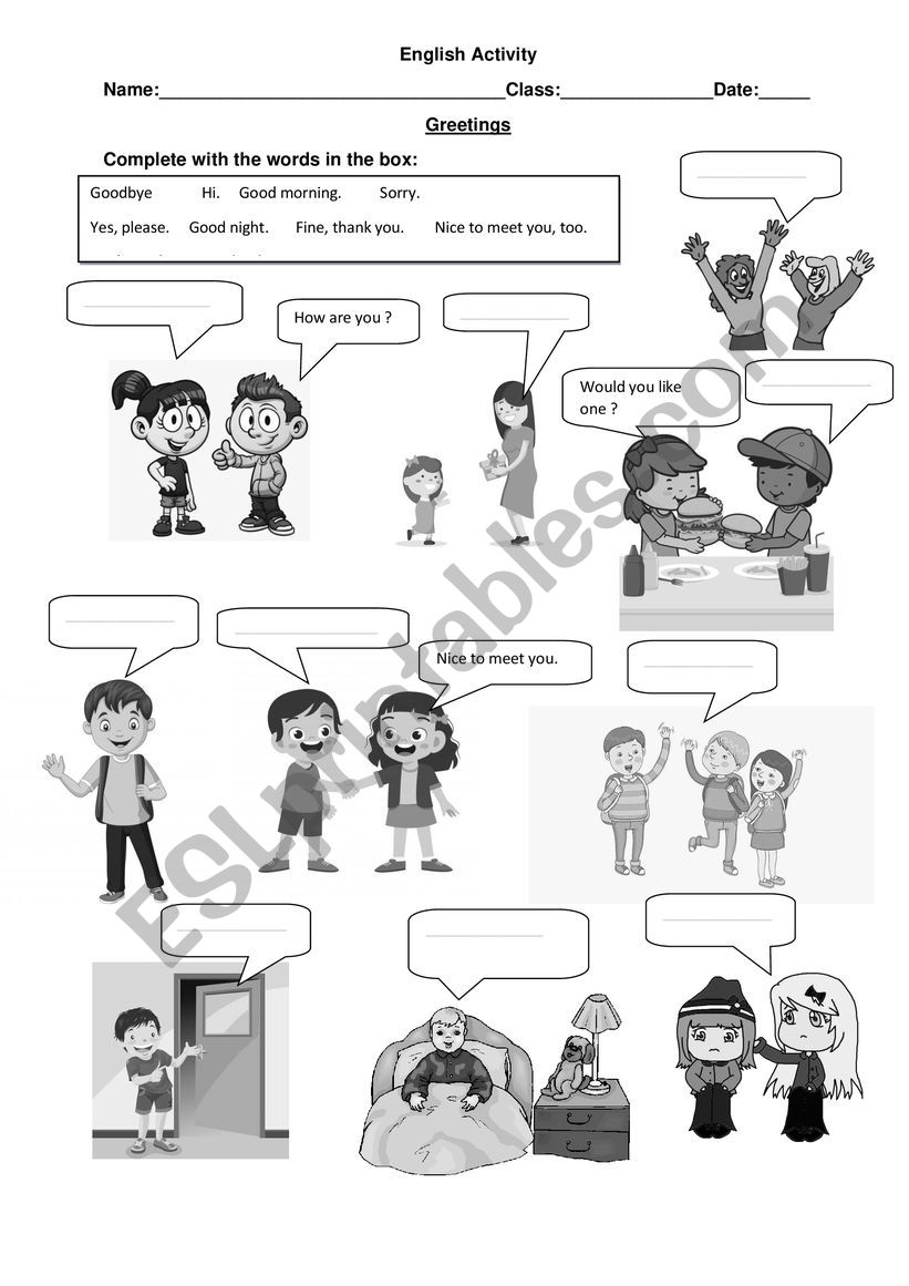 Greetings worksheet