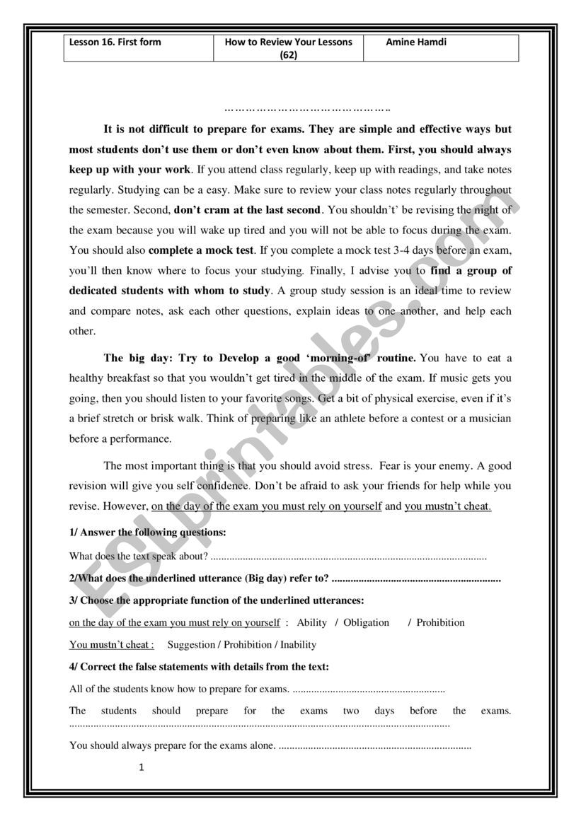 How To Review Your Lessons?  worksheet
