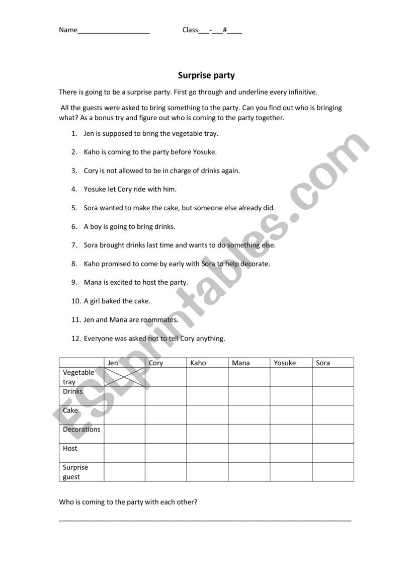 Surprise Party Logic Puzzle worksheet