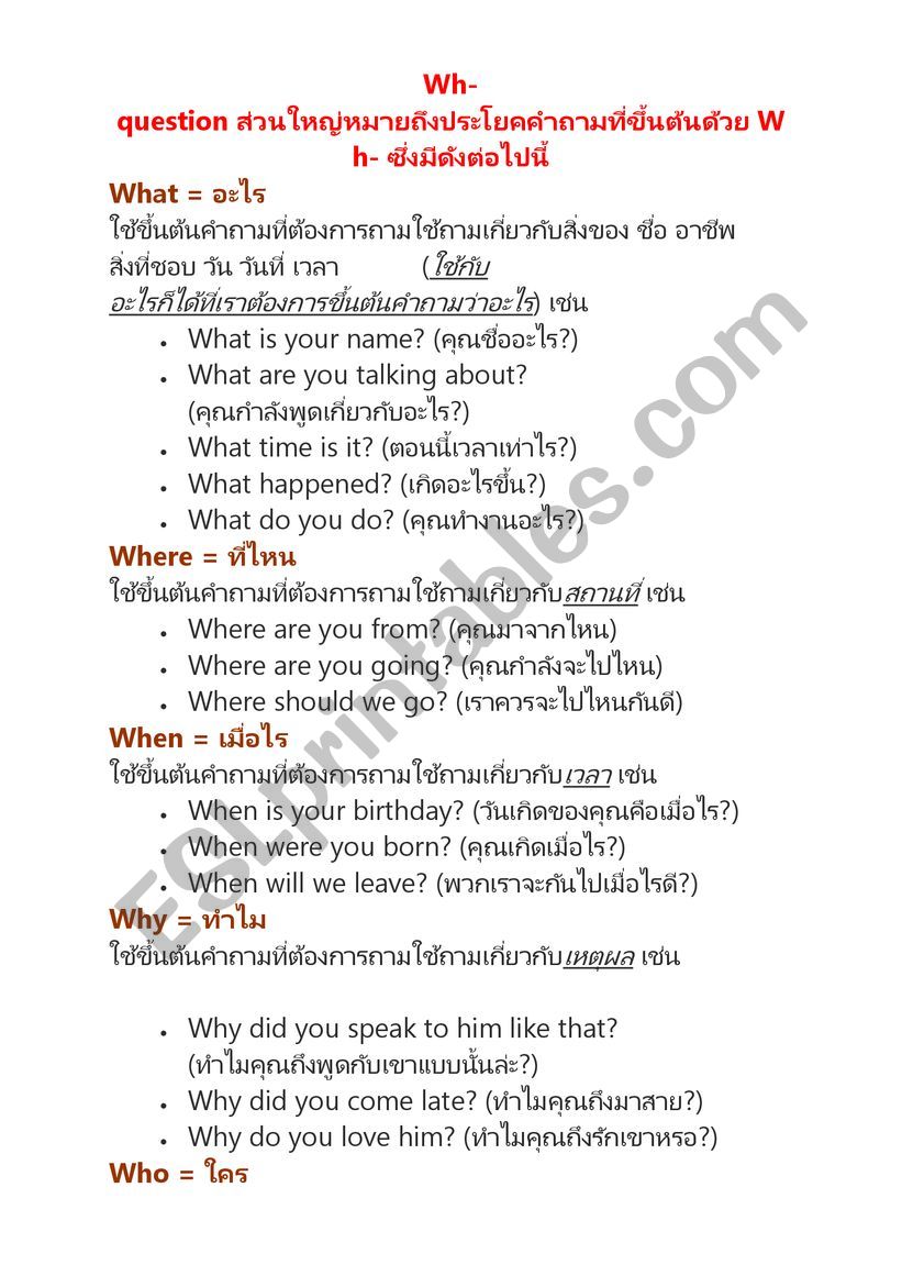 Wh-question worksheet