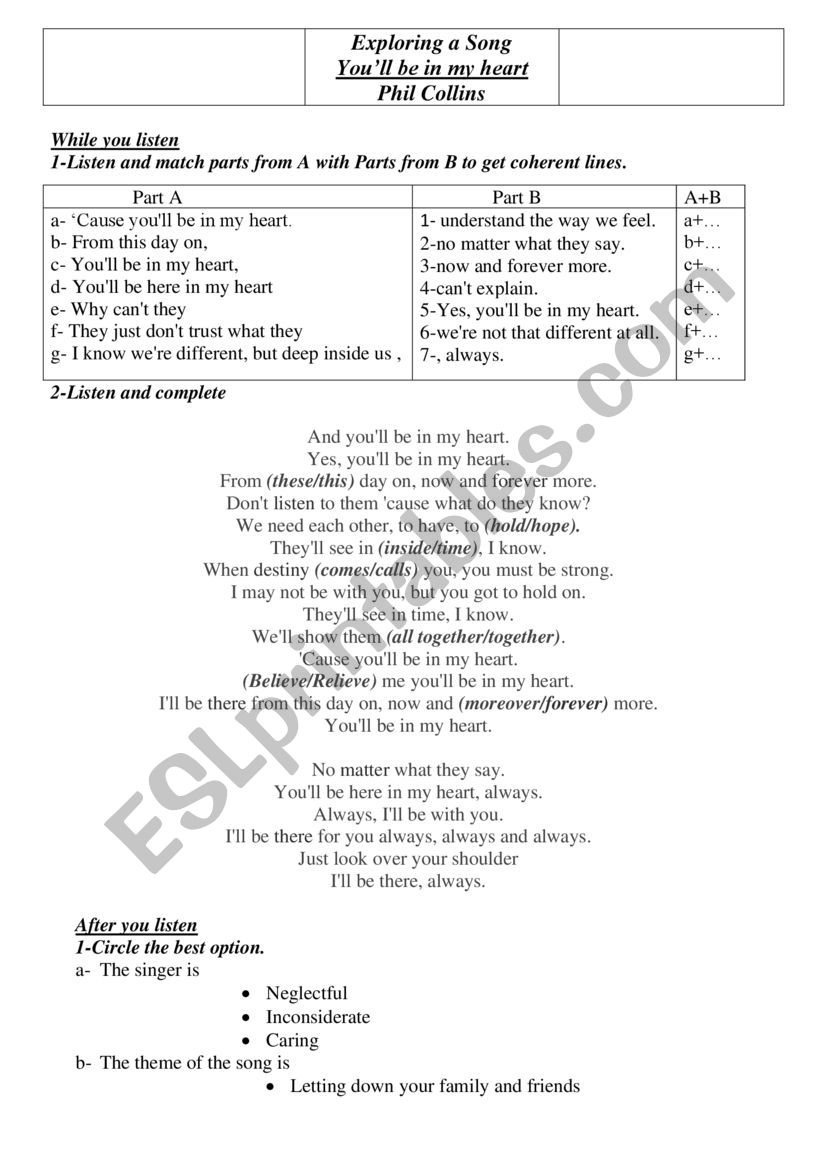 YouÃ¯Â¿Â½ll be in my heart by Phil Collins