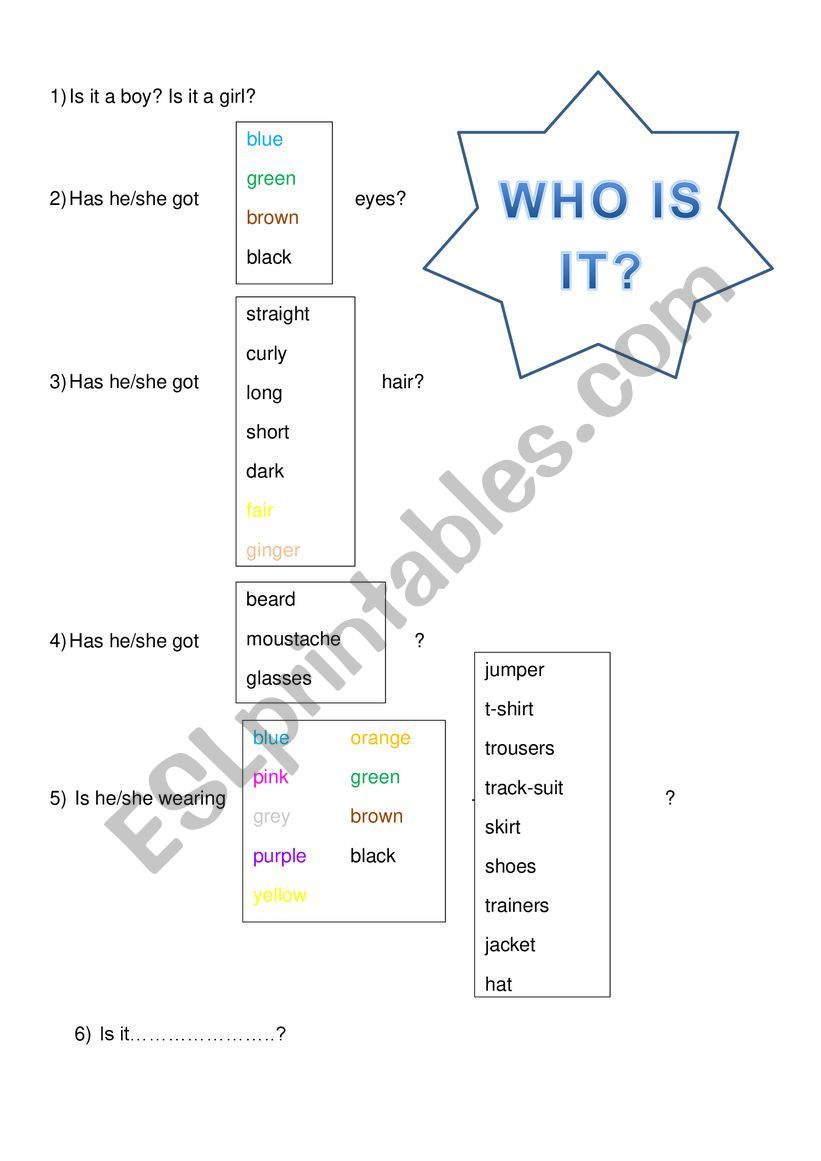 GUESS WHO worksheet