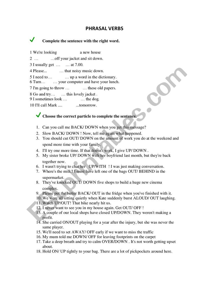 Phrasal Verbs with Answers worksheet