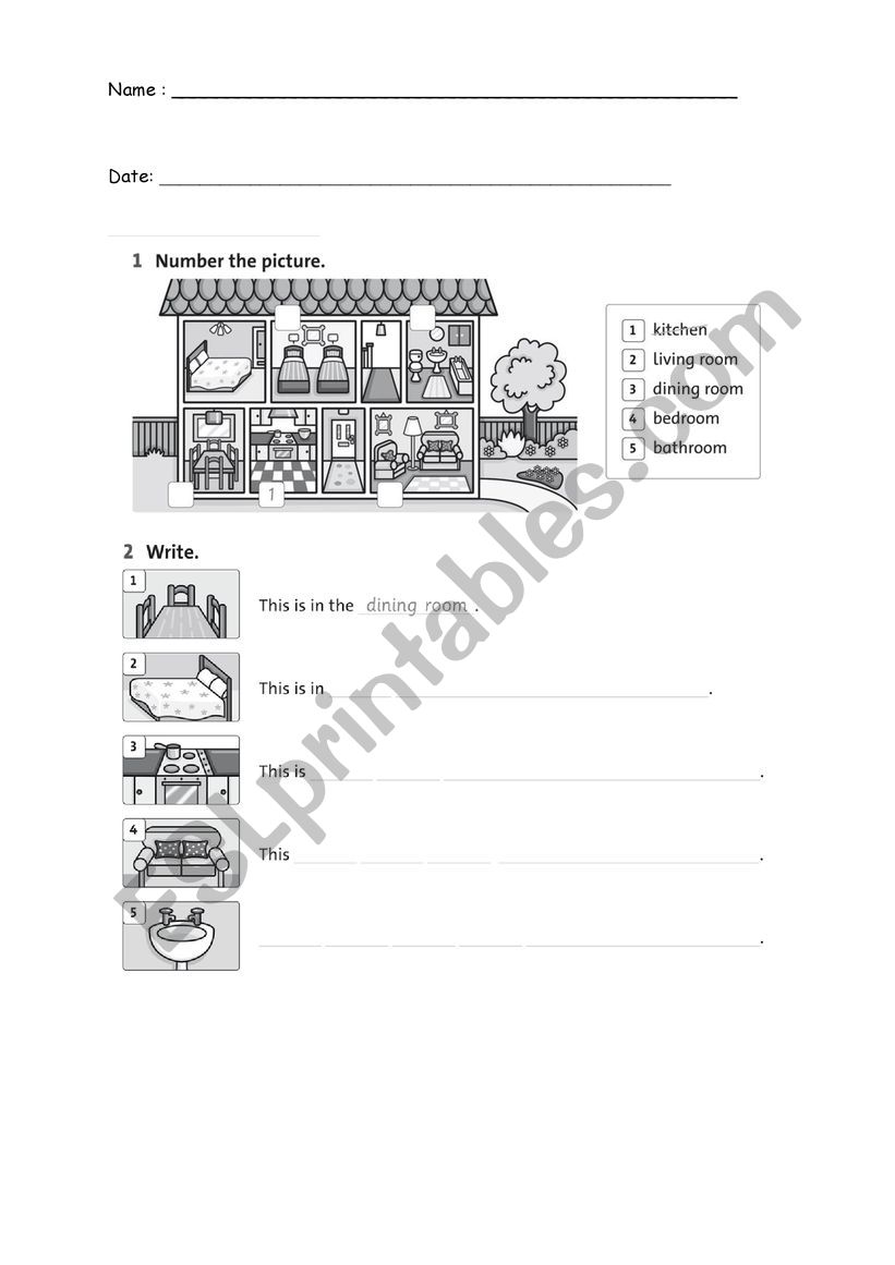 Places in the house worksheet