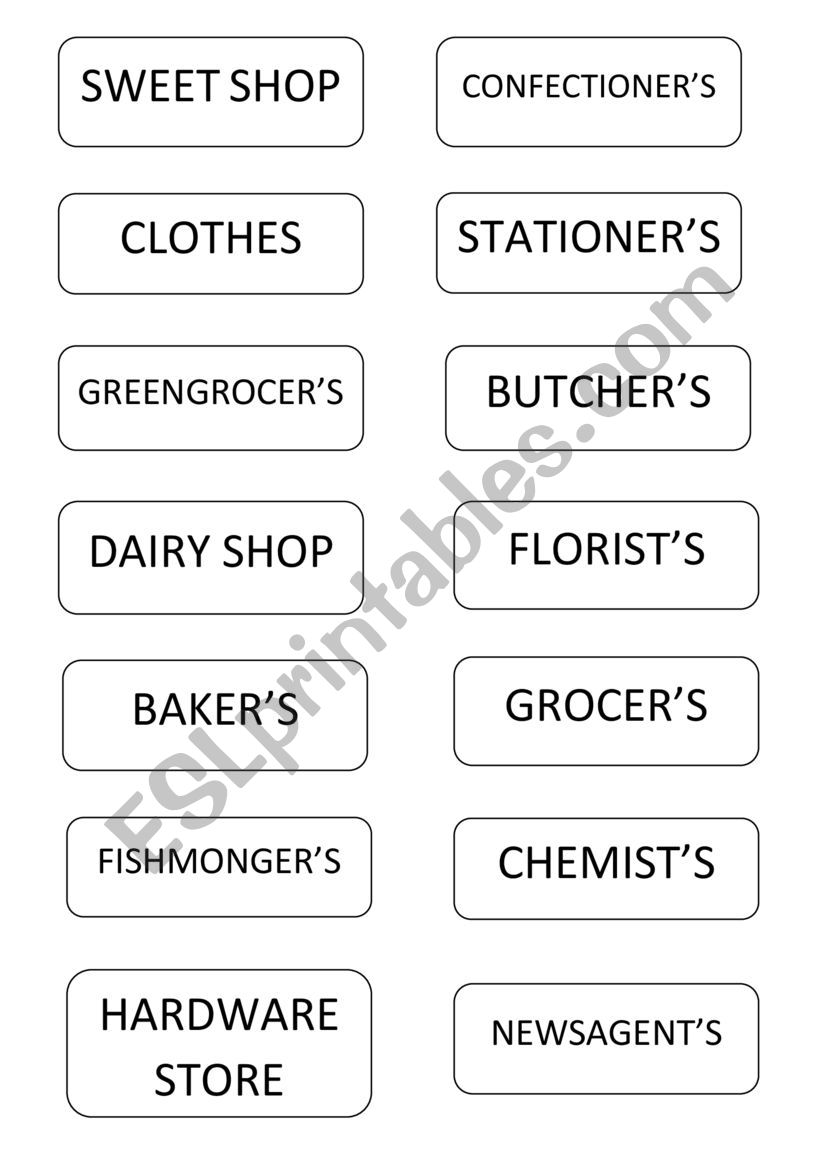 Shops and products worksheet