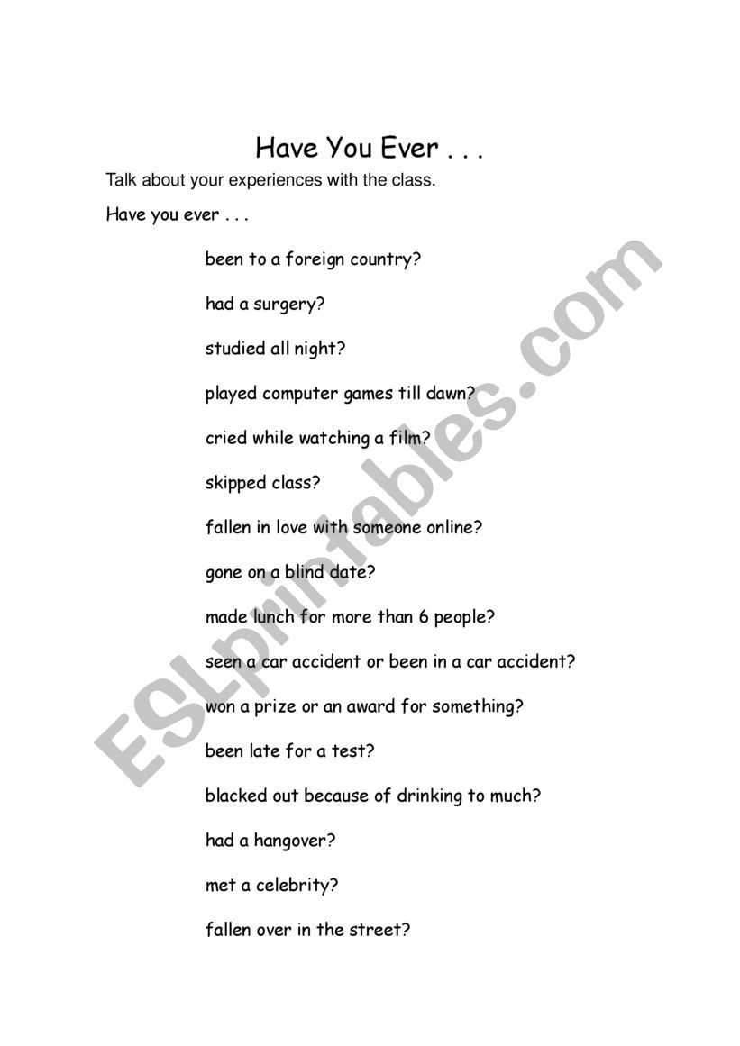 Have you ever....? worksheet