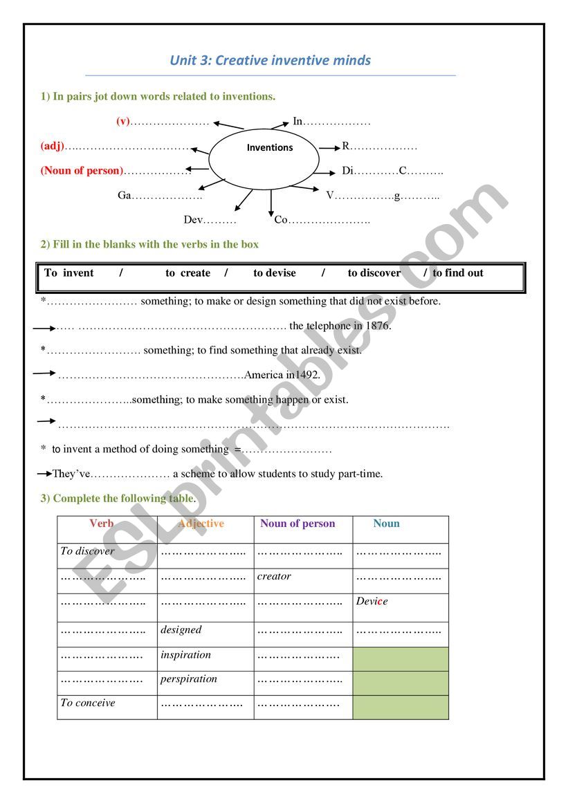Unit 3 Lesson 1 worksheet