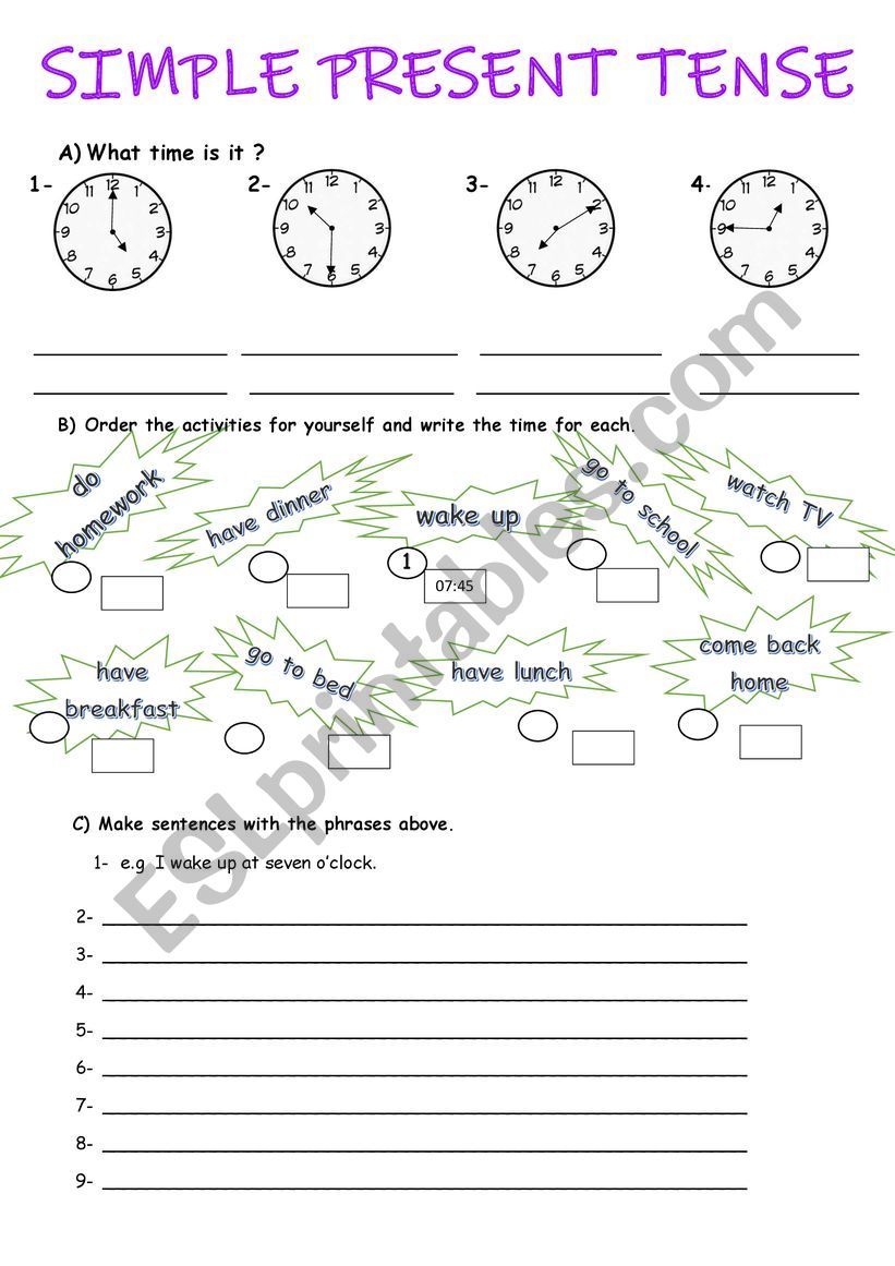 daily routines worksheet